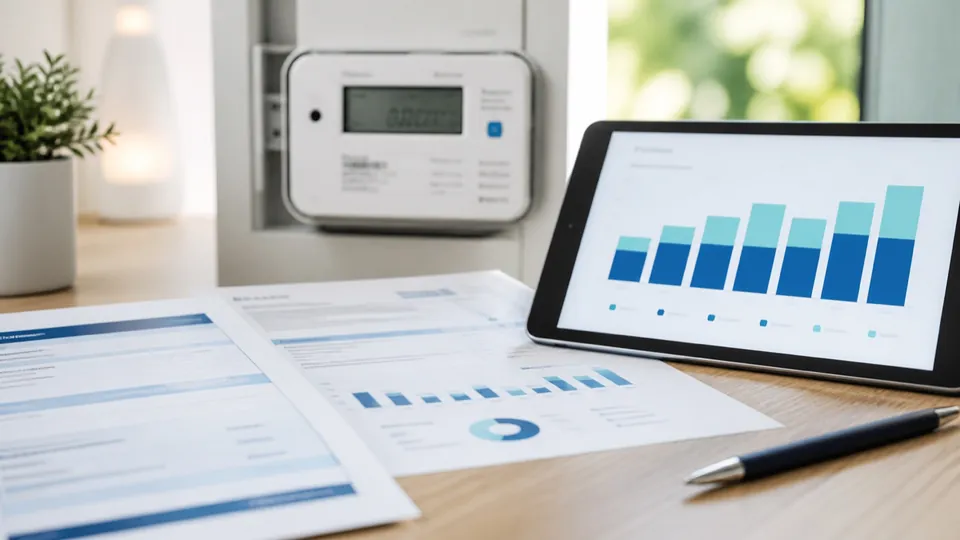 Energieabrechnung, Stromzähler und übersichtliche Vergleichsgrafik